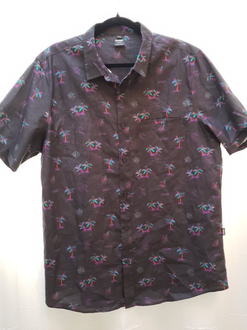 Oakley Palm Tree Print Black Button down 100% Cotton Shirt Men's Size XL